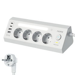 Napájecí lišta s LED světlem a čtyřmi zásuvkami + USB porty 
