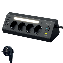 Napájecí lišta s LED světlem a čtyřmi zásuvkami + USB porty 